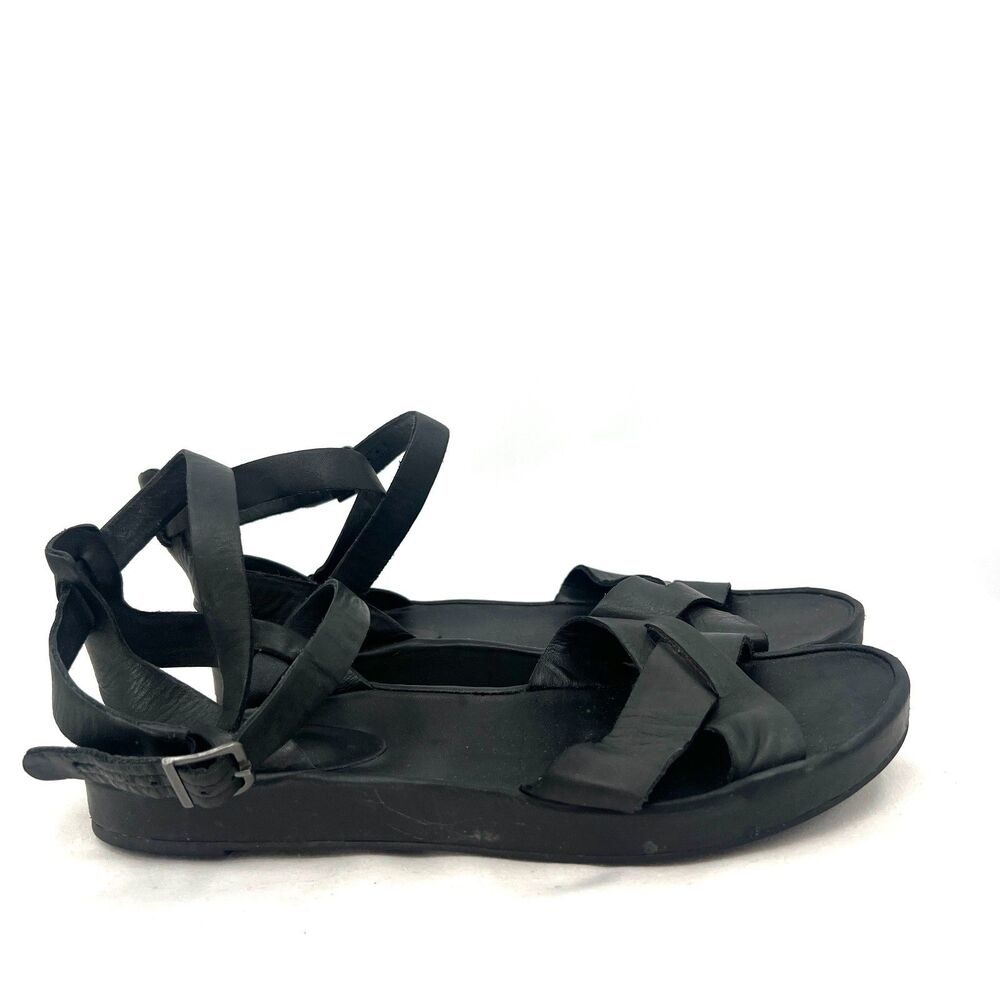 Eileen Fisher Black Leather Strappy Ankle Strap Sandals Womens Size 8.5